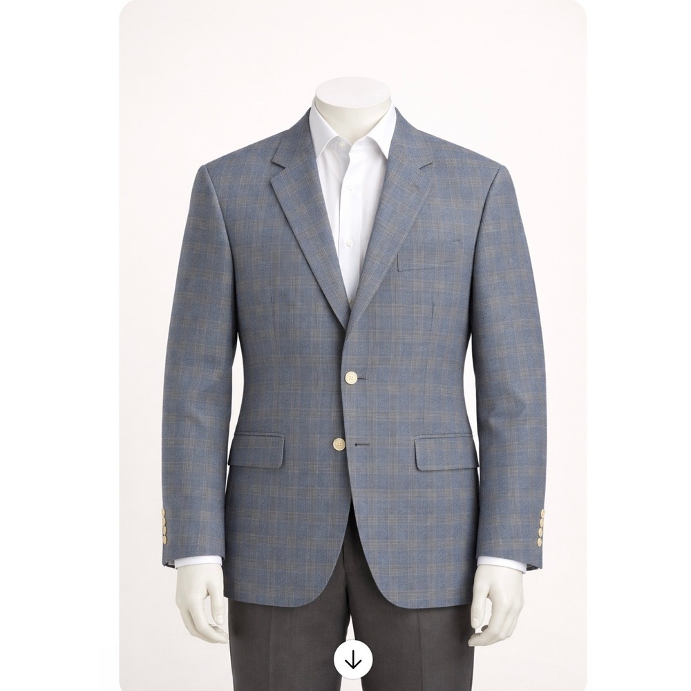 Brooks Brothers 346 Men's 48R Blue Plaid Silk Wool Blend Blazer Sport Coat